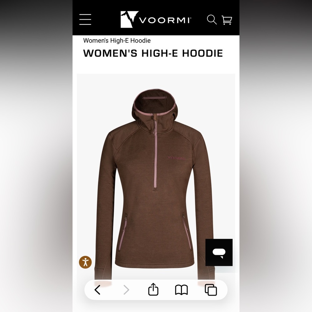 Voormi Women's Brown Merino Wool Hoodie with Pink Accents XL